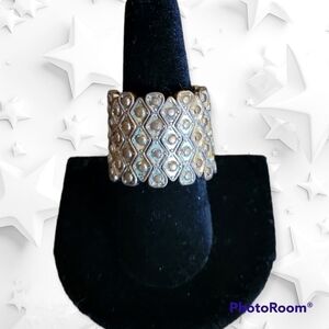 VTG Art Deco Byzatine Wide Metal Stretch Punk Goth Grunge Viking Ring